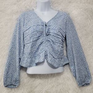 H&M Light Blue Floral Blouse Womens Size M